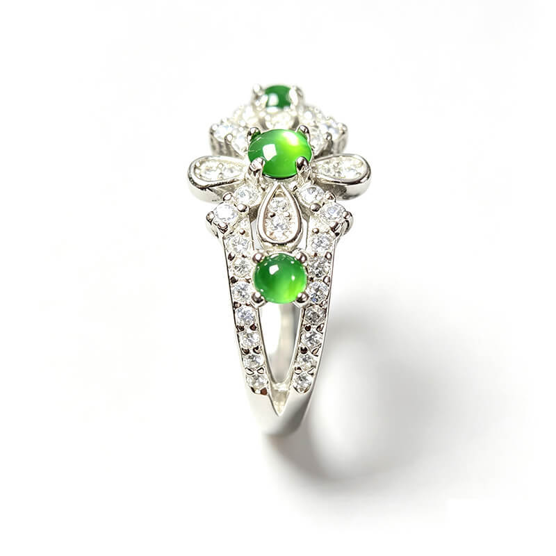 Thalassa Oriental Floral Green Gem Open Ring
