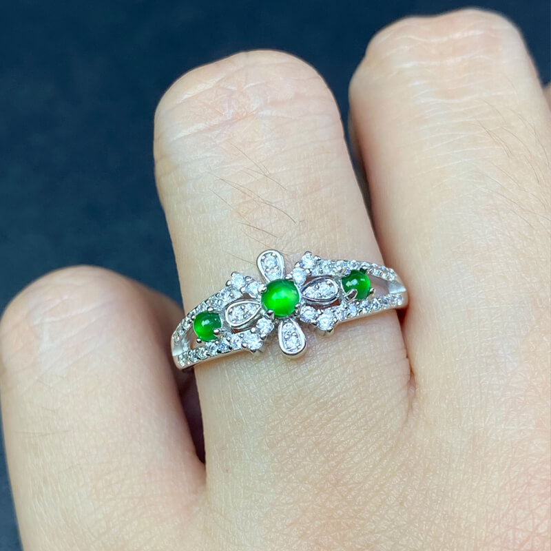 Thalassa Oriental Floral Green Gem Open Ring