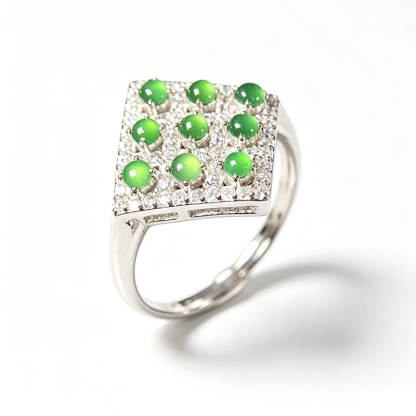 Kaelani Square Multi-Stone Natural Jade Sterling Silver Ring