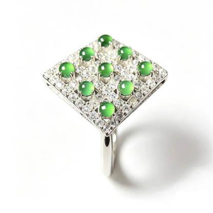 Kaelani Square Multi-Stone Natural Jade Sterling Silver Ring