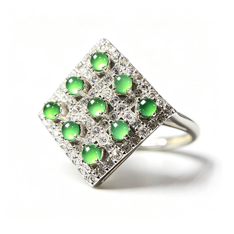 Kaelani Square Multi-Stone Natural Jade Sterling Silver Ring