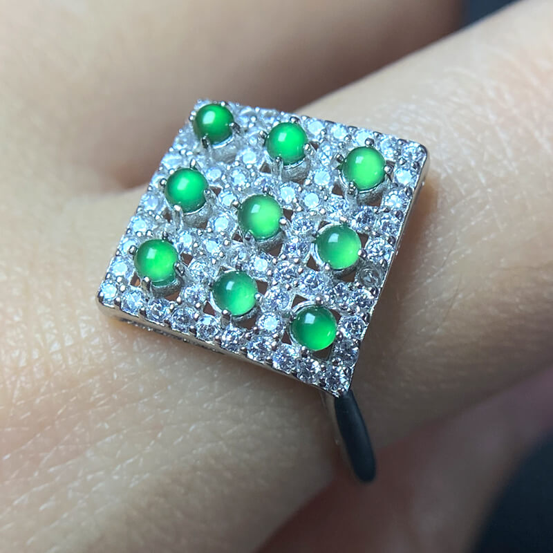 Kaelani Square Multi-Stone Natural Jade Sterling Silver Ring