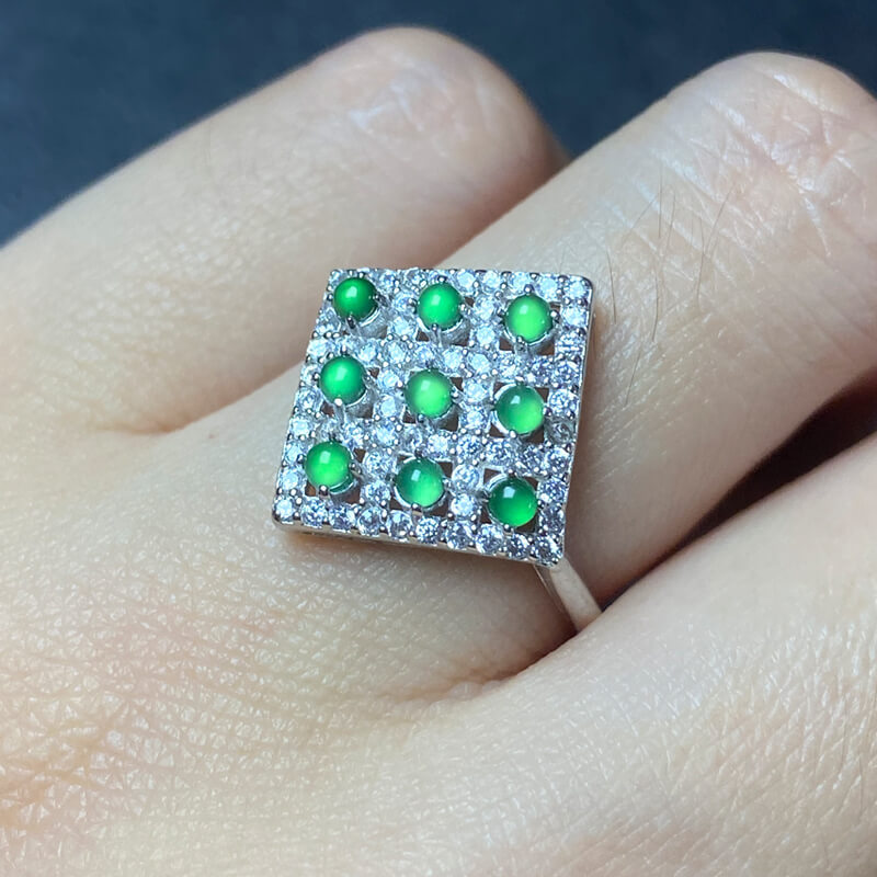 Kaelani Square Multi-Stone Natural Jade Sterling Silver Ring