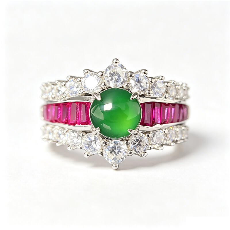Floriana Vintage Royal Double Halo Jade Statement Ring