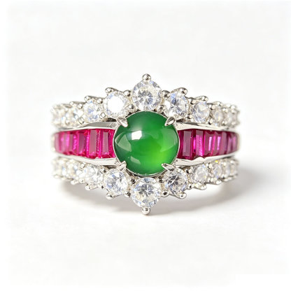 Floriana Vintage Royal Double Halo Jade Statement Ring