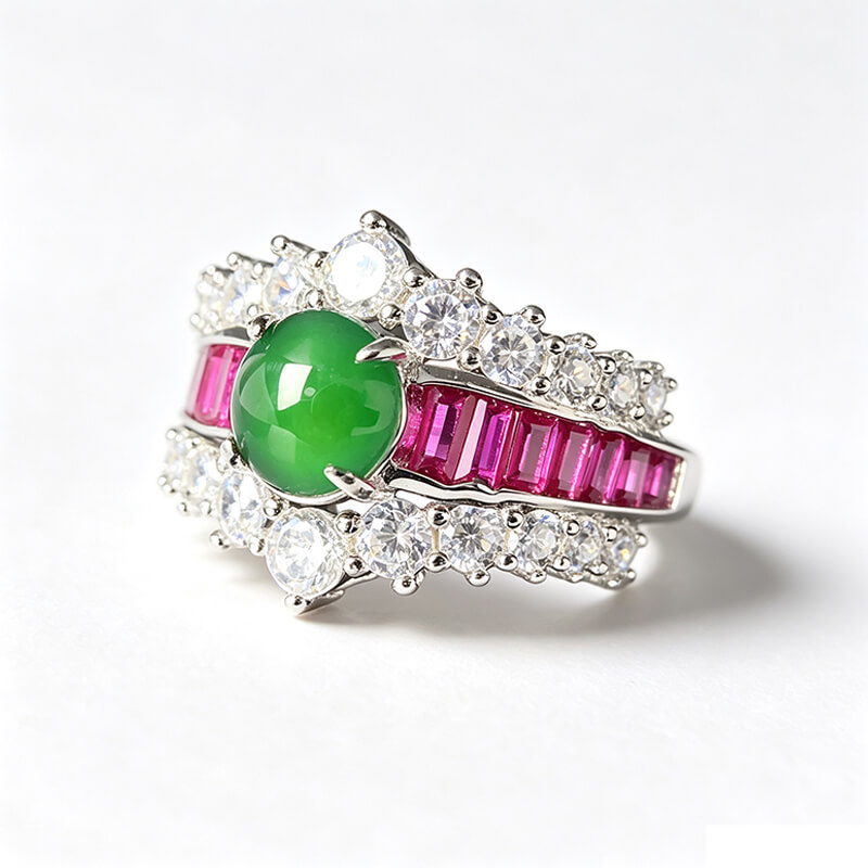 Floriana Vintage Royal Double Halo Jade Statement Ring