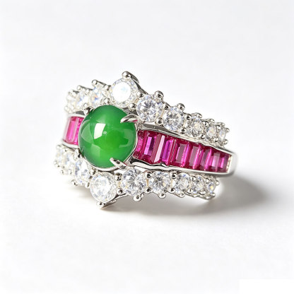 Floriana Vintage Royal Double Halo Jade Statement Ring