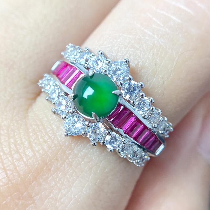 Floriana Vintage Royal Double Halo Jade Statement Ring