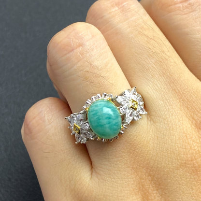 [Copy]Floral Halo Amazonite Talisman Ring