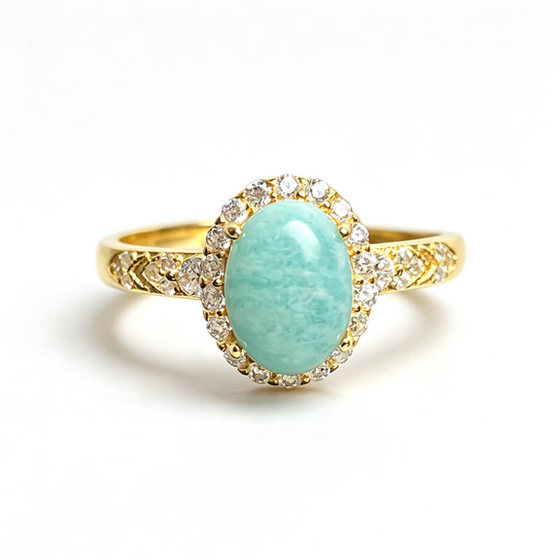 Azure Tide・Amazonite Gold-Tone Halo Silver Ring