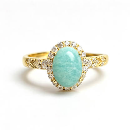 Azure Tide・Amazonite Gold-Tone Halo Silver Ring