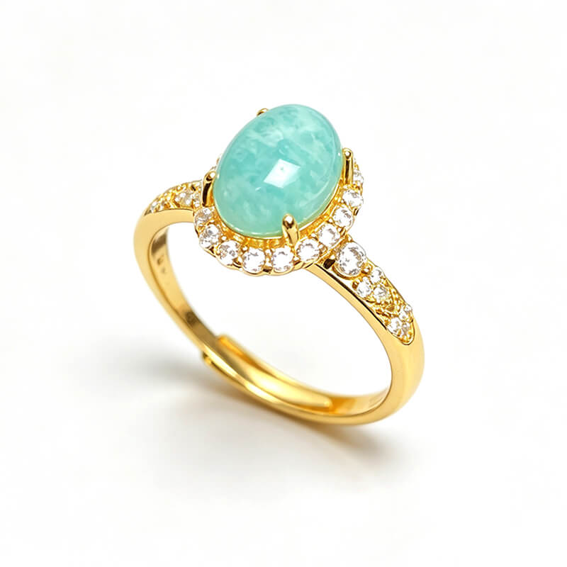 Azure Tide・Amazonite Gold-Tone Halo Silver Ring