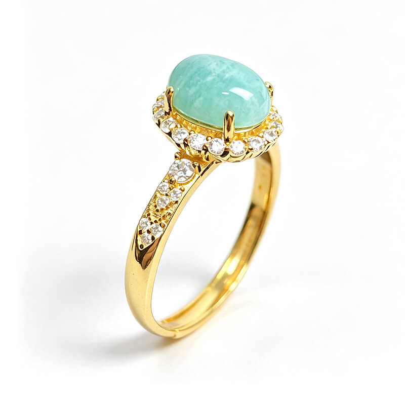 Azure Tide・Amazonite Gold-Tone Halo Silver Ring
