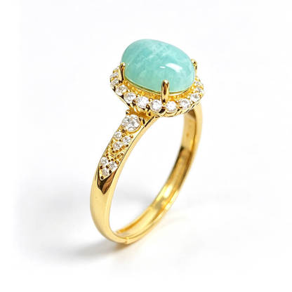 Azure Tide・Amazonite Gold-Tone Halo Silver Ring