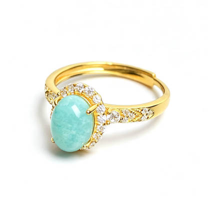 Azure Tide・Amazonite Gold-Tone Halo Silver Ring