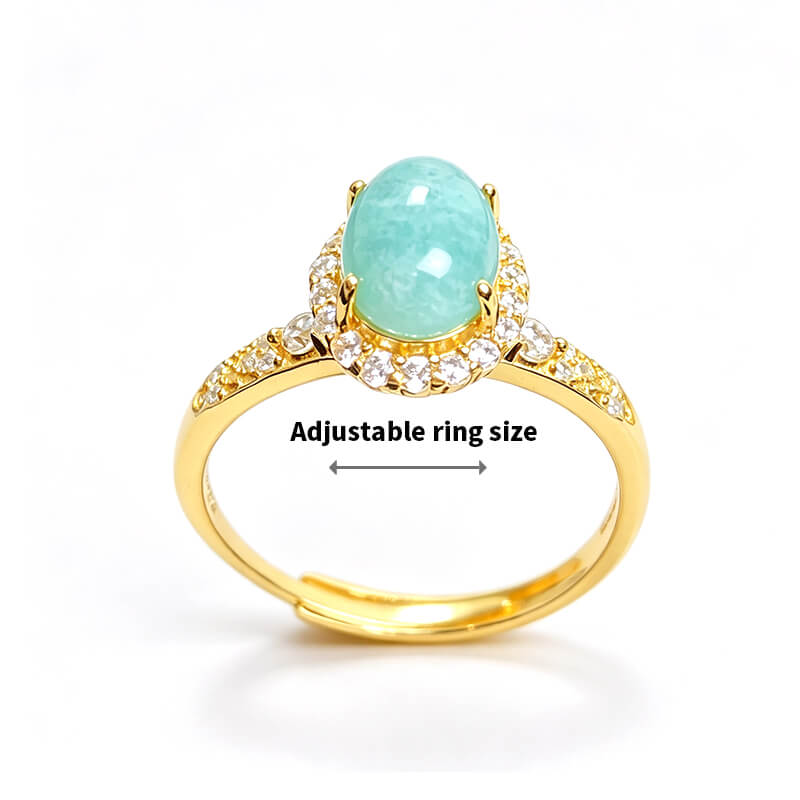 Azure Tide・Amazonite Gold-Tone Halo Silver Ring