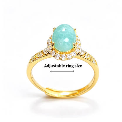 Azure Tide・Amazonite Gold-Tone Halo Silver Ring