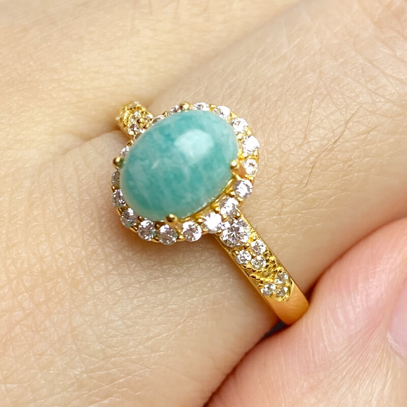 Azure Tide・Amazonite Gold-Tone Halo Silver Ring