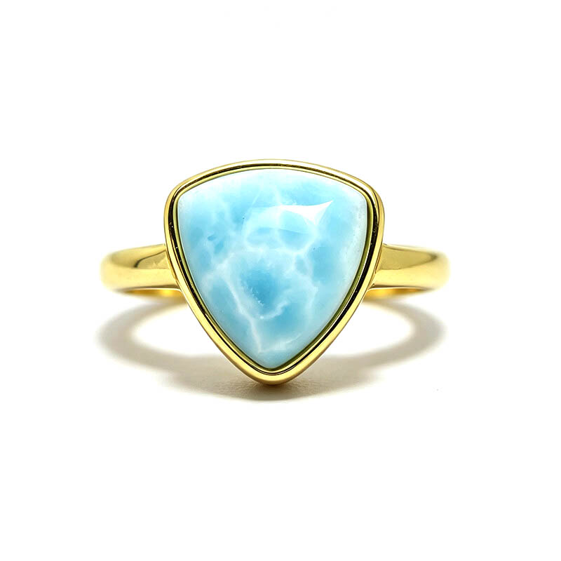 Ocean Blue Fantasy Triangle - Larimar Ring, Simple and Luxurious
