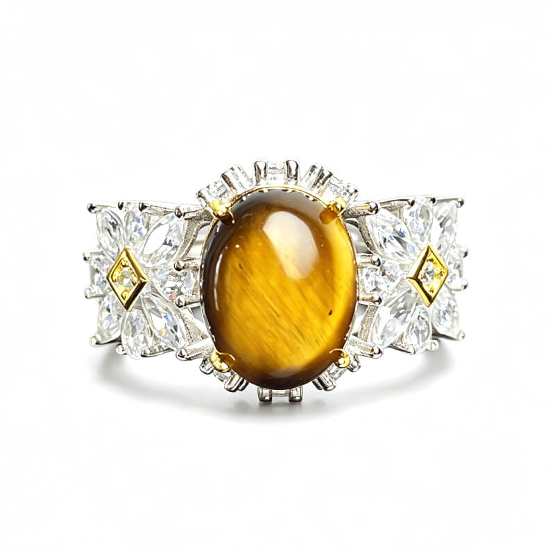 Tiger Gaze・Floral Vintage Tiger's Eye Silver Ring