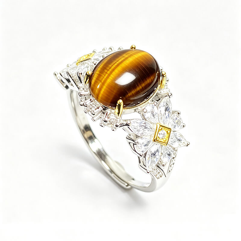 Tiger Gaze・Floral Vintage Tiger's Eye Silver Ring