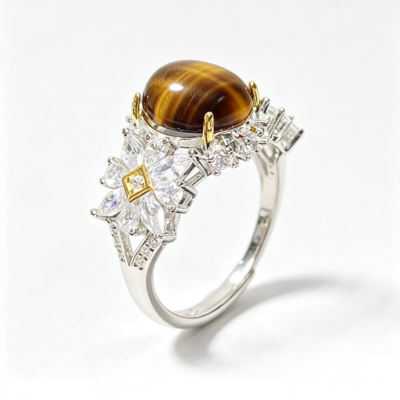 Tiger Gaze・Floral Vintage Tiger's Eye Silver Ring