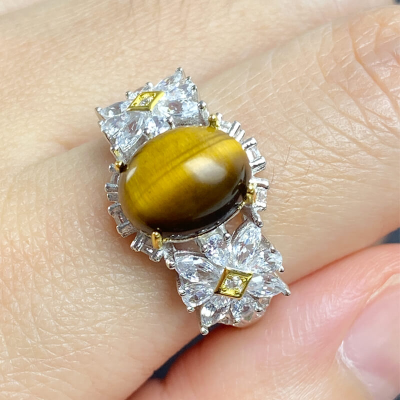 Tiger Gaze・Floral Vintage Tiger's Eye Silver Ring