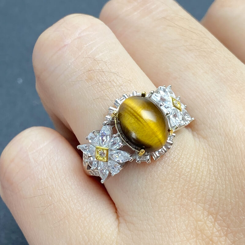 Tiger Gaze・Floral Vintage Tiger's Eye Silver Ring