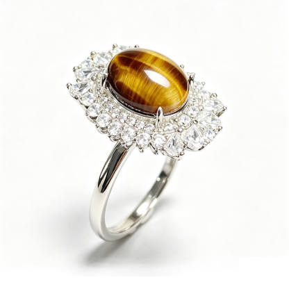 Radiant Gaze・Sunburst Halo Tiger's Eye Silver Ring