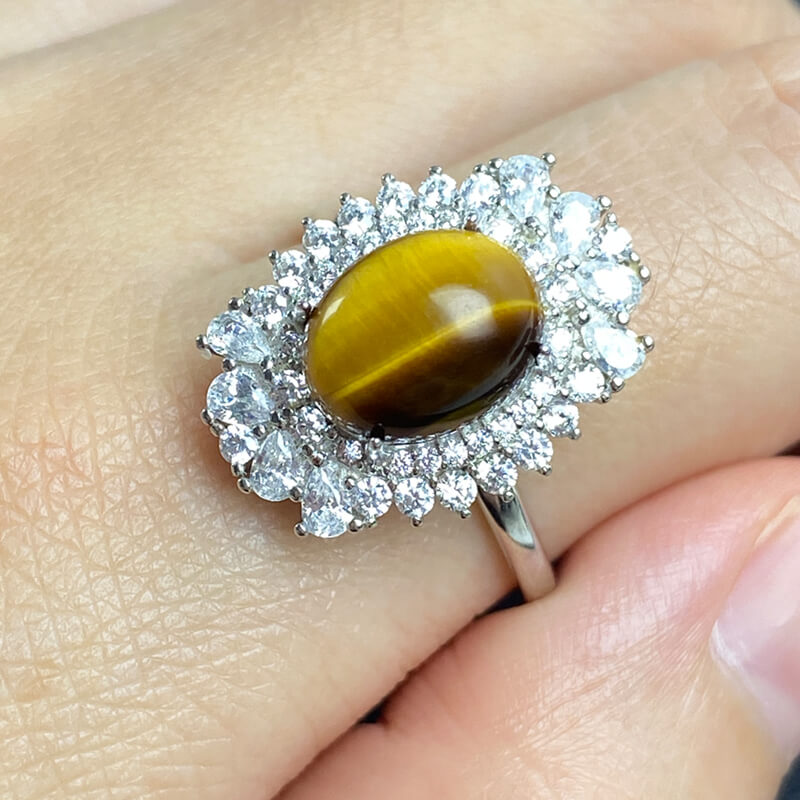 Radiant Gaze・Sunburst Halo Tiger's Eye Silver Ring