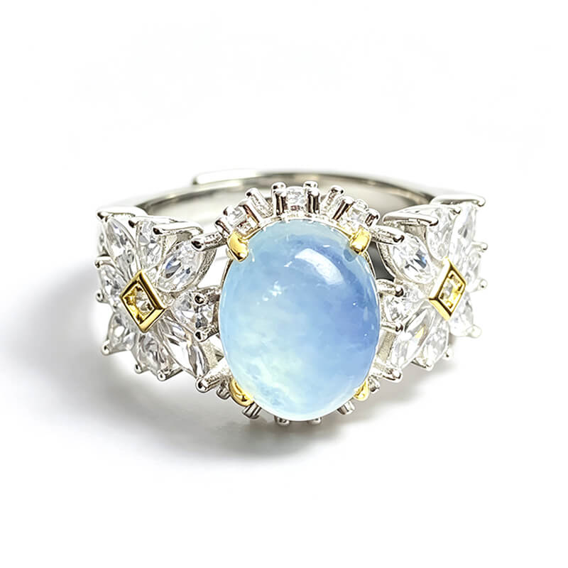 Dual Bloom Aquamarine Art Deco Ring