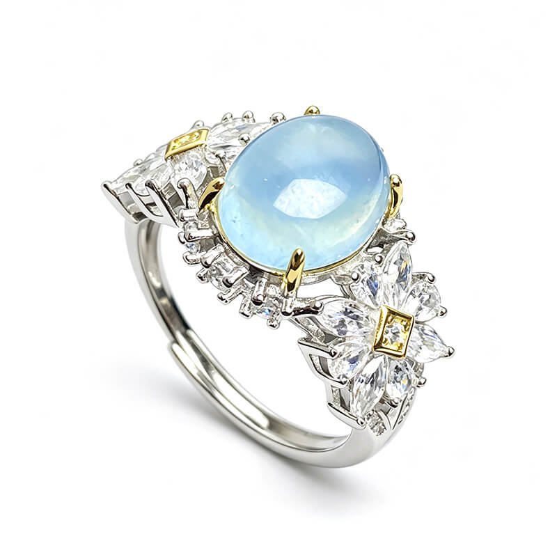 Dual Bloom Aquamarine Art Deco Ring
