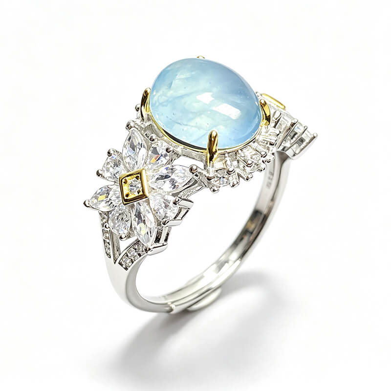 Dual Bloom Aquamarine Art Deco Ring