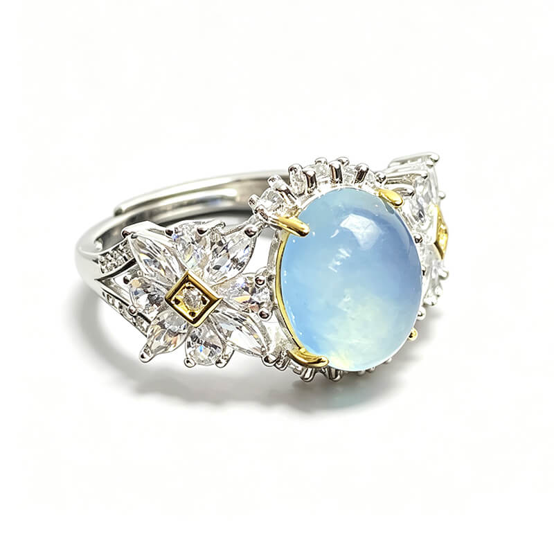 Dual Bloom Aquamarine Art Deco Ring