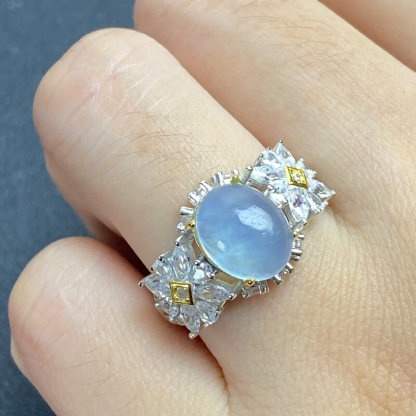 Dual Bloom Aquamarine Art Deco Ring