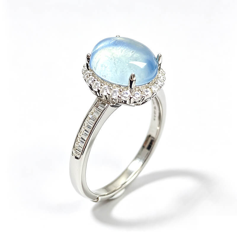 Aurora Halo Aquamarine Art Deco Ring