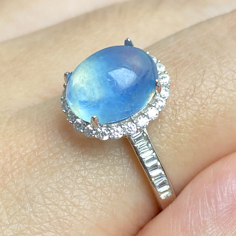 Aurora Halo Aquamarine Art Deco Ring