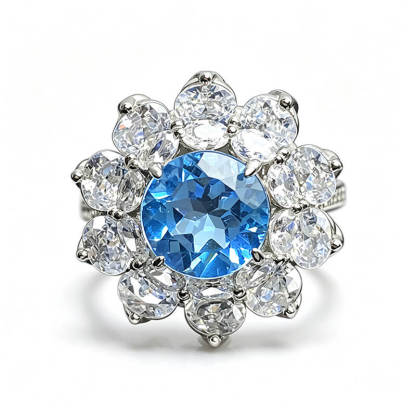 Ocean Bloom Halo Topaz Ring