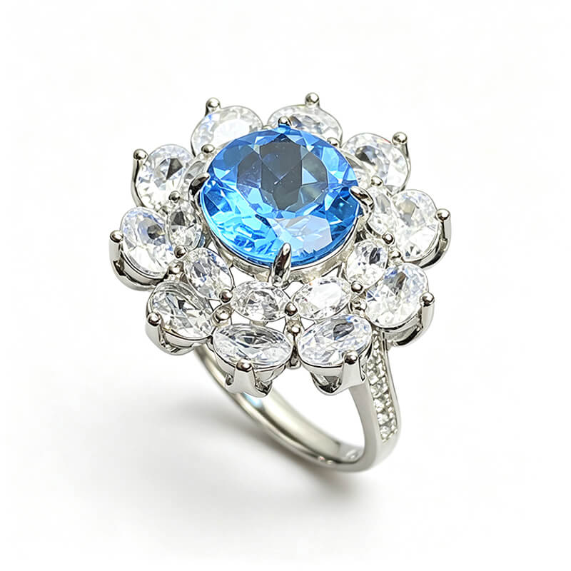 Ocean Bloom Halo Topaz Ring