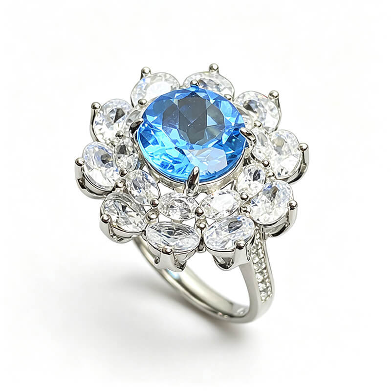 Ocean Bloom Halo Topaz Ring