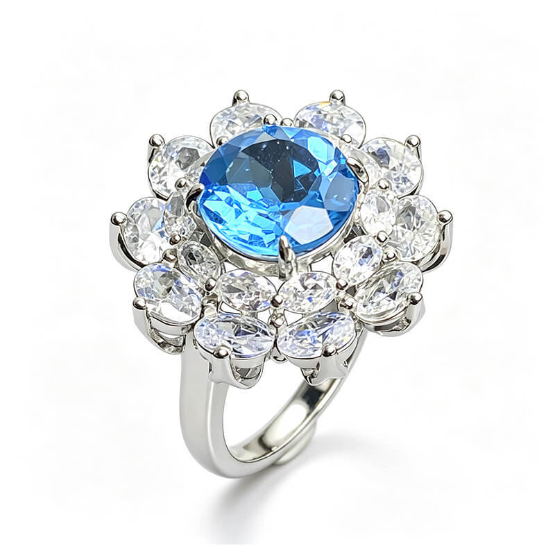 Ocean Bloom Halo Topaz Ring