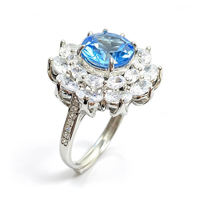 Ocean Bloom Halo Topaz Ring