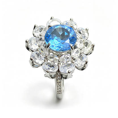 Ocean Bloom Halo Topaz Ring