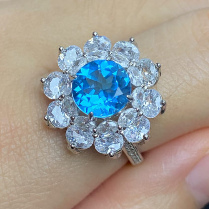 Ocean Bloom Halo Topaz Ring
