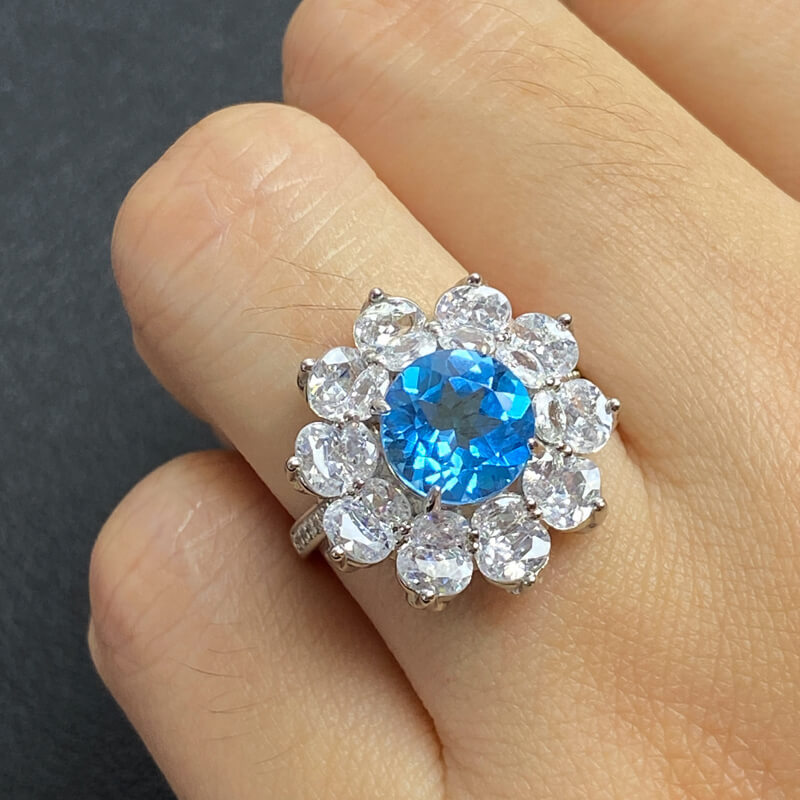 Ocean Bloom Halo Topaz Ring