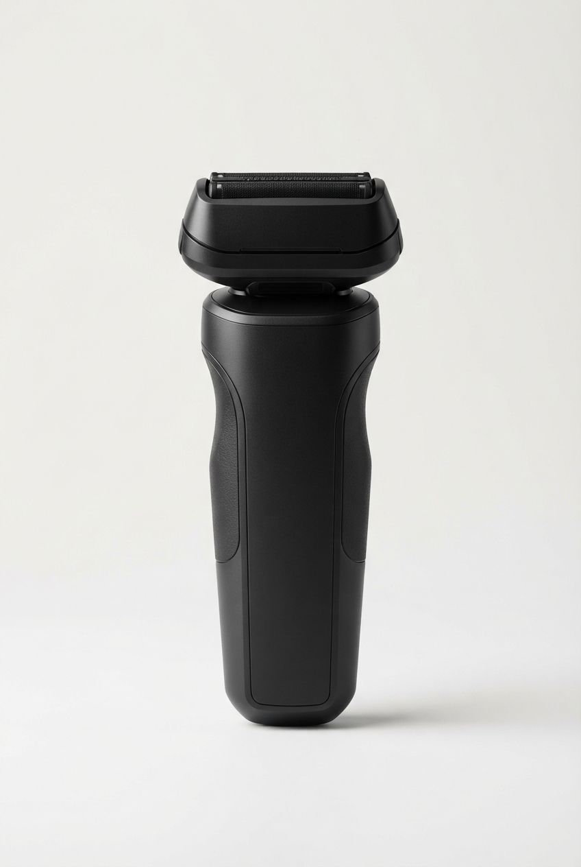 Classic electric shaver full product view on neutral background