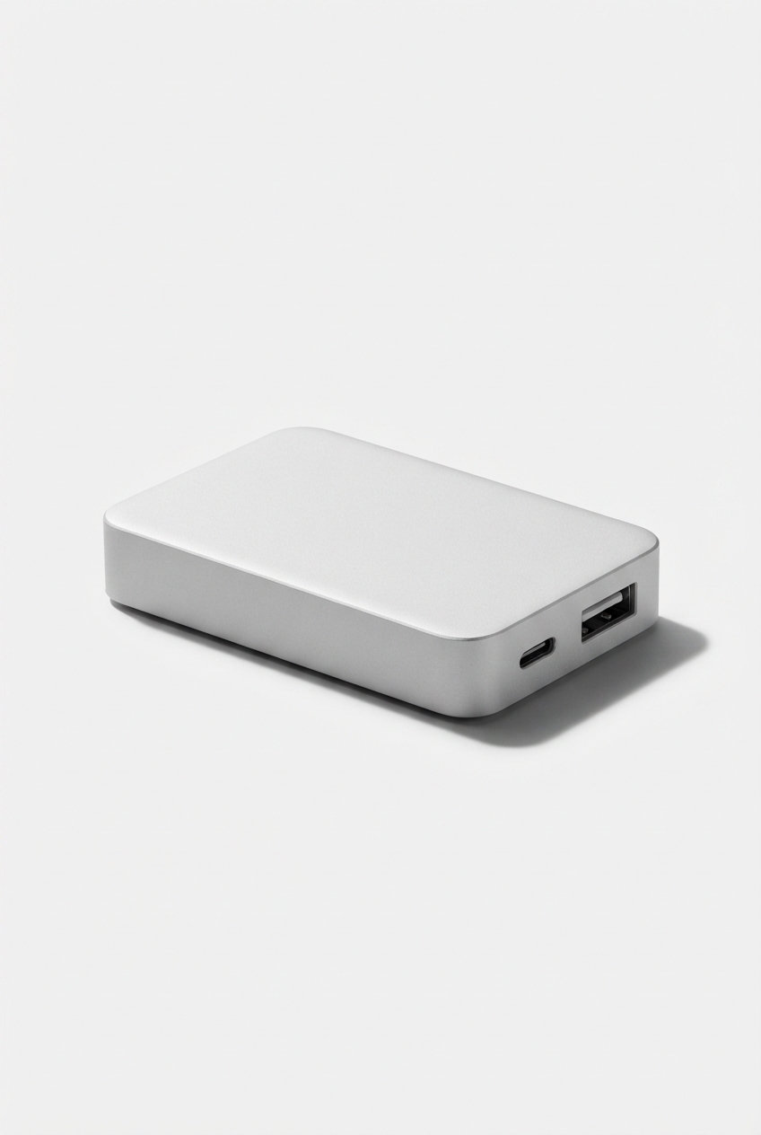 Power bank full product view on neutral background
