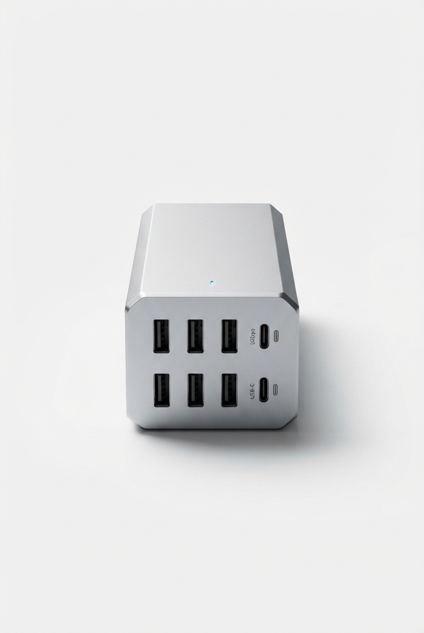 USB charging hub full product view on neutral background