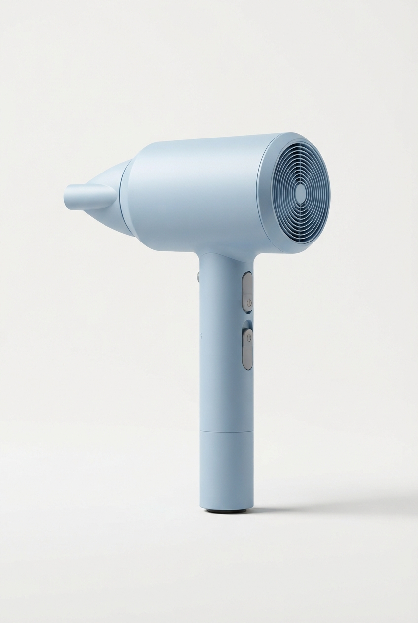Hair dryer full product view on neutral background