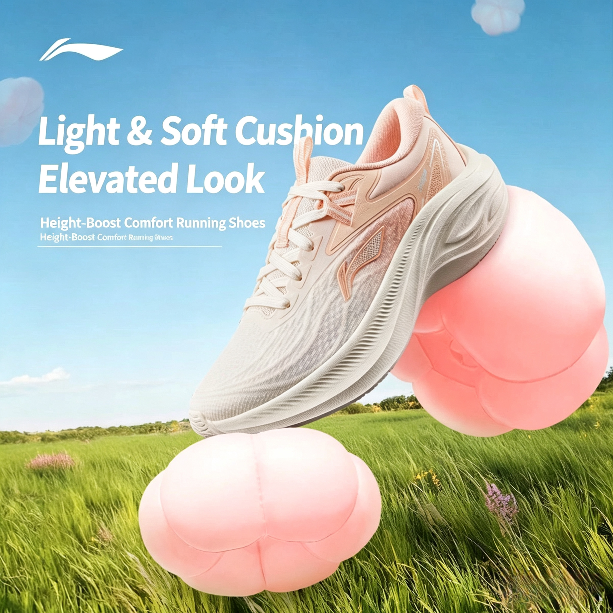 Li‑Ning Lingbo Women's Sneakers, Lightweight Breathable Thick‑Sole, Cushion Rebound for Rope Skipping